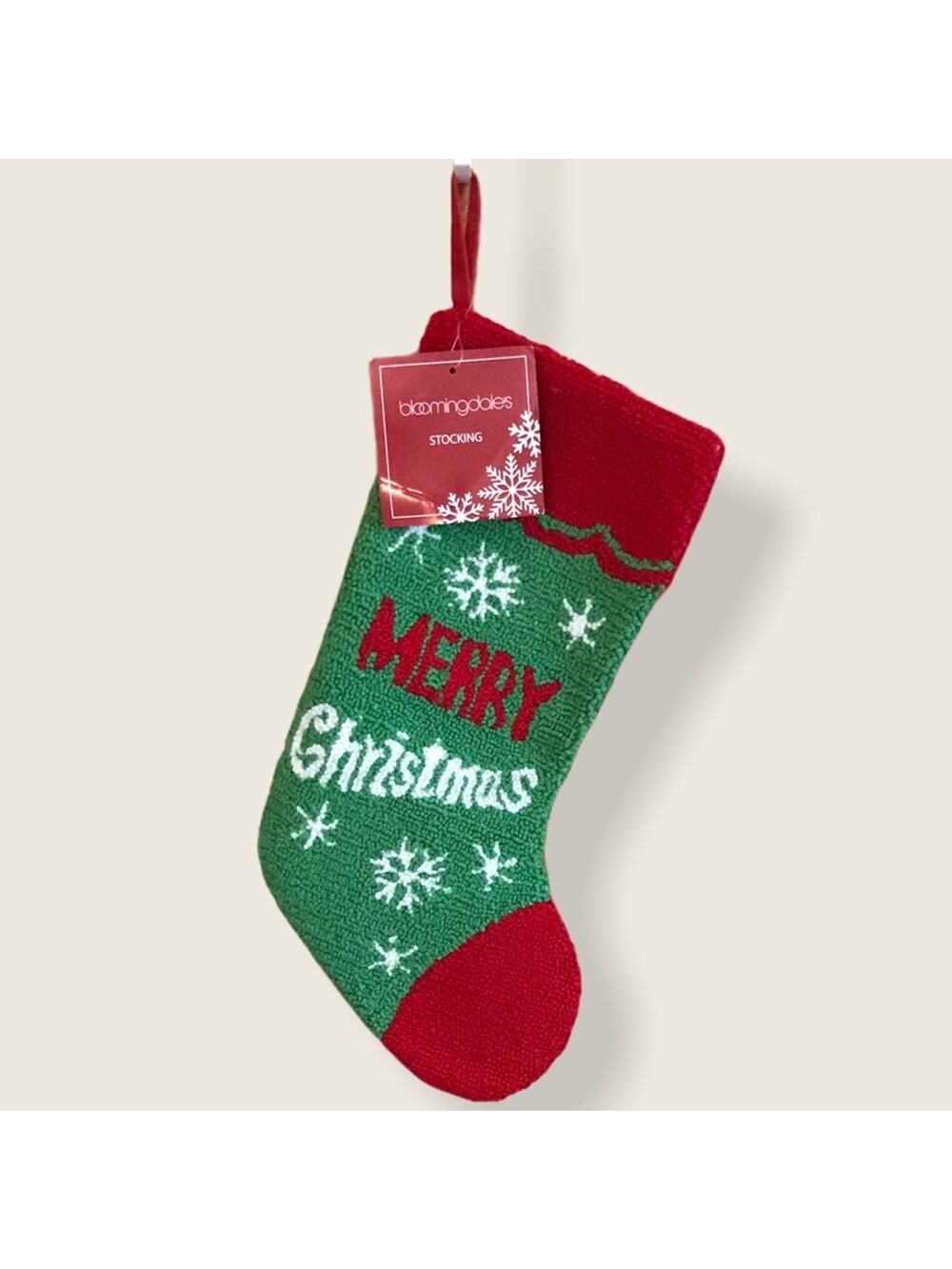 Bloomingdale's Boucle Christmas Stocking Red Green